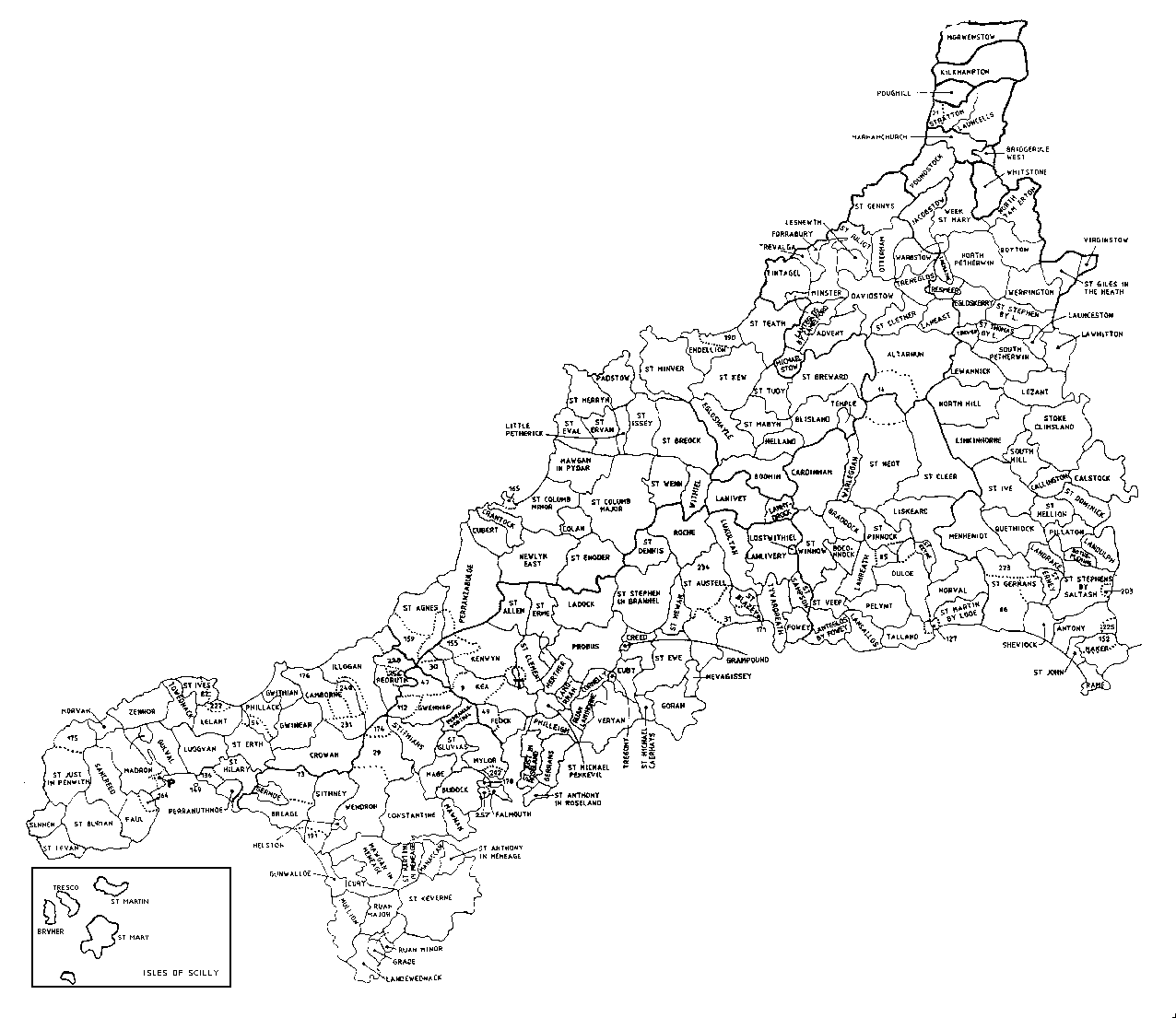 Map of Historical Cornwall parishes